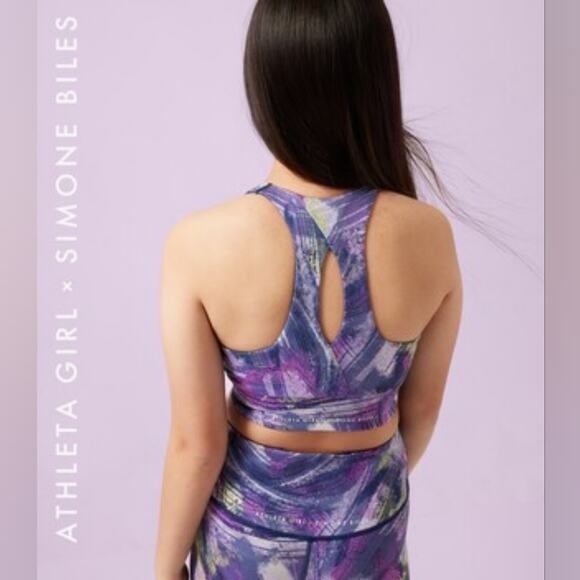 Athleta Girl Simone Biles Reversible Midi Bra Use Your Voice Size 12 Purple Navy - Picture 3 of 8